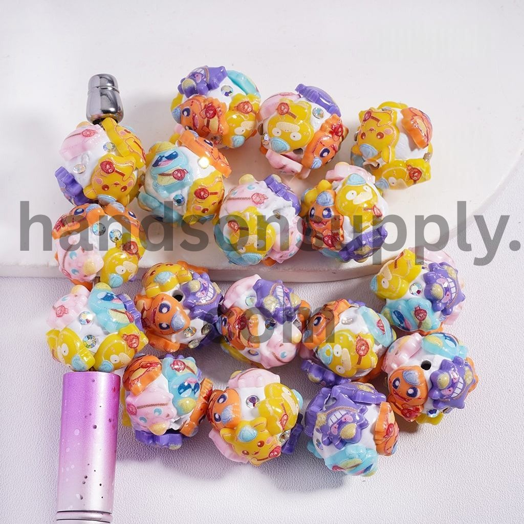 Colorful Small Monster Round Clay Beads with AB Rhinestones 20mm Random Mix