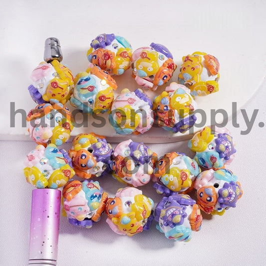 Colorful Small Monster Round Clay Beads with AB Rhinestones 20mm Random Mix