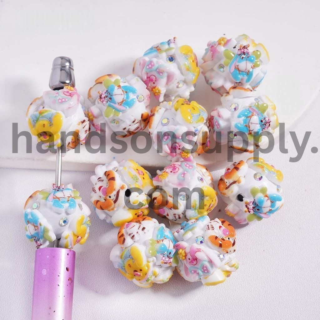 Headwear Animation Character Round Clay Beads with Shiny AB Rhinestones 20mm