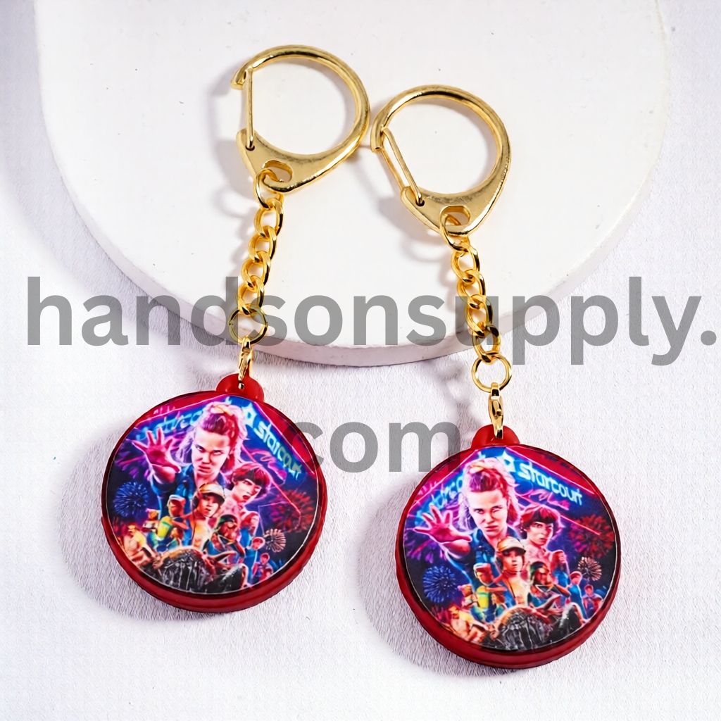 Gold Lobster Clasp with Metal Keychain Vibrant Fantasy Character Horror Series Flat Round Shape