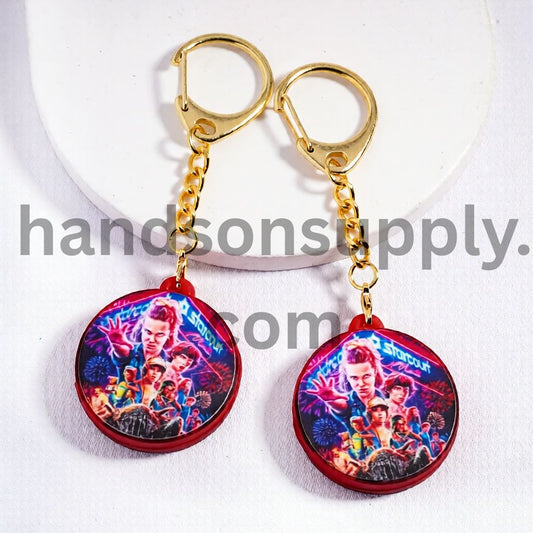 Gold Lobster Clasp with Metal Keychain Vibrant Fantasy Character Horror Series Flat Round Shape