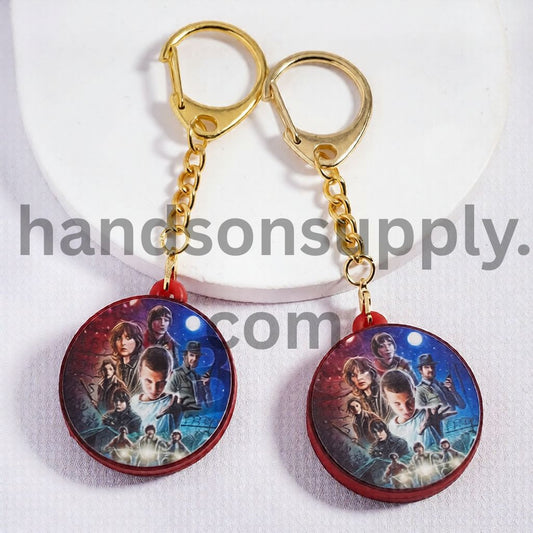 Gold Lobster Clasp with Metal Keychain Vibrant Fantasy Character Horror Series Flat Round Shape