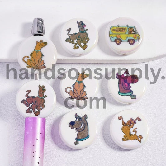 UV‑Coated Dog Character Series Print Flat Round Shape Acrylic Beads 23mm Random Mix