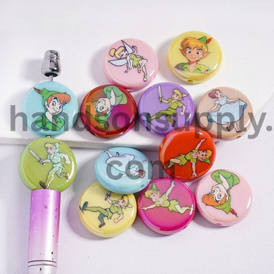 UV Coating Flying Boy Character Series Print Multi-Color Flat Round Shape Acrylic Beads 23mm Random Mix