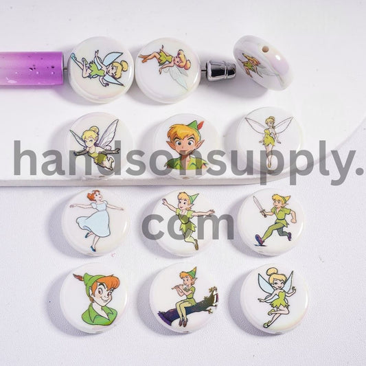 UV Coating Flying Boy Character Series Print Flat Round Acrylic Beads 23mm Random Mix