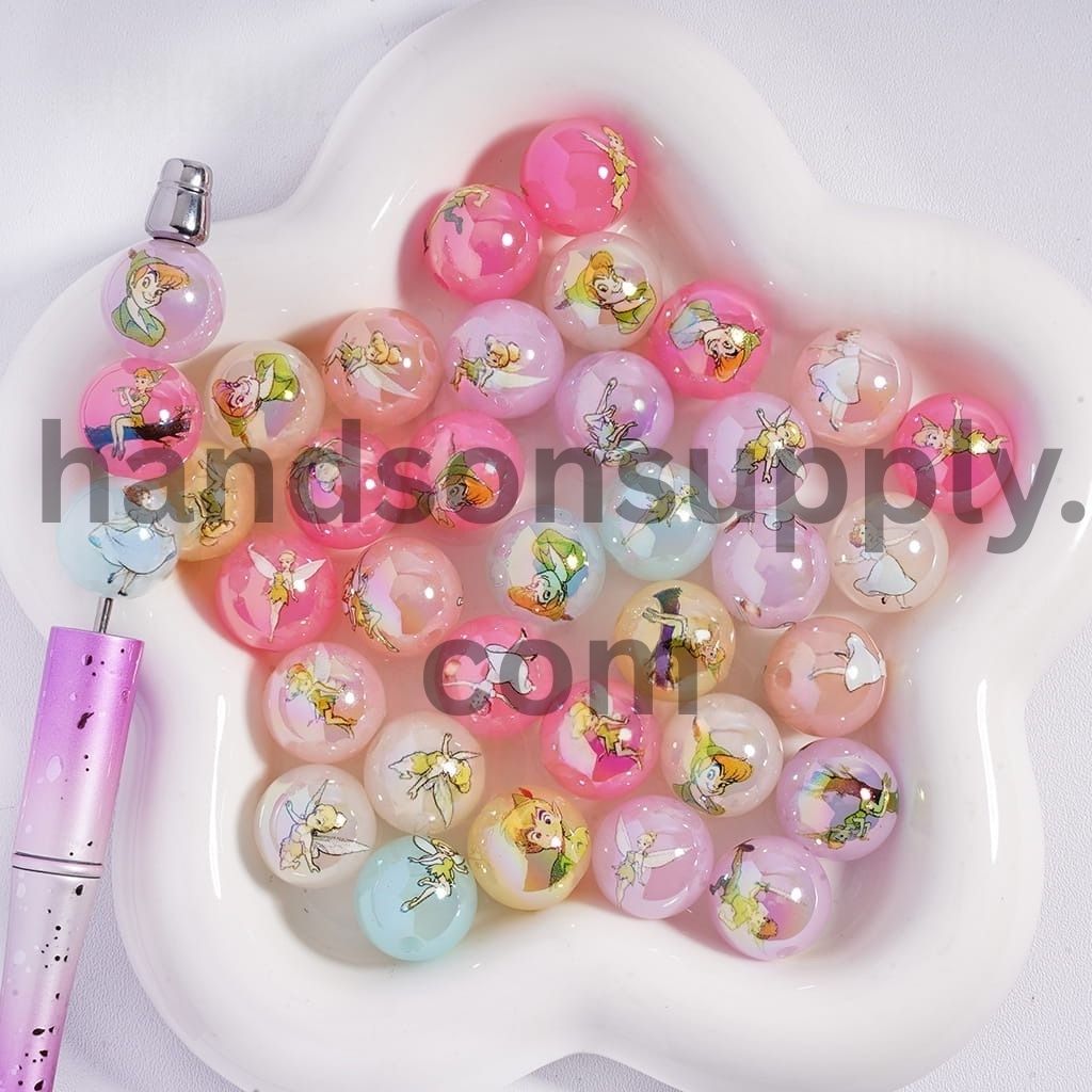 Flying Boy Character Series Print Candy Color Round Acrylic Beads for Bracelets 16MM, Random Mix