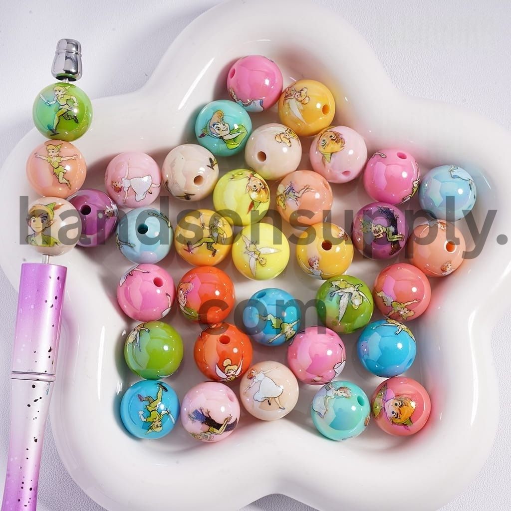 UV Coating with Flying Boy Character Series Print Multi-Color Round Acrylic Beads for Bracelets 16MM Random Mix