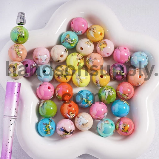 UV Coating with Flying Boy Character Series Print Multi-Color Round Acrylic Beads for Bracelets 16MM Random Mix