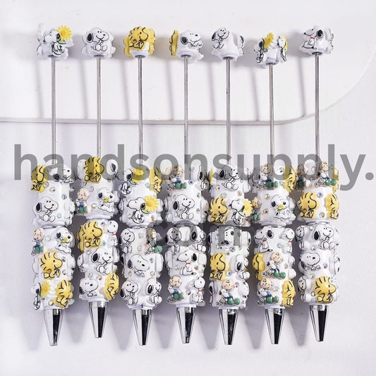 Yellow‑White Beagle Dog & Boy Character Clay Beadable Pen with AB Rhinestones