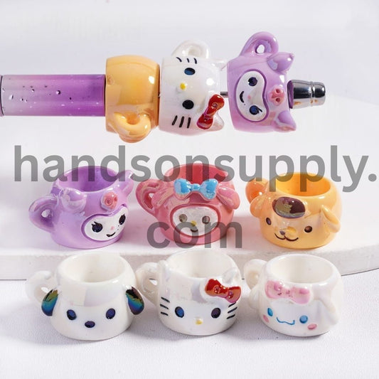 UV Coated Cute Adorable Character Printed Cup Shape Acrylic Beads 16 MM Random Mix