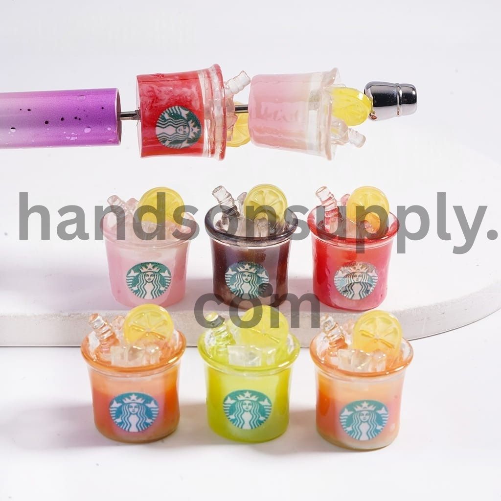 UV‑Coated Fruit Drink & Coffee Series with Ice Cube & Lemon Acrylic Beads 25 MM Random Mix