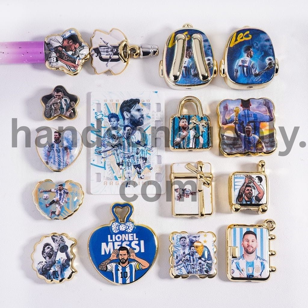 Argentine Soccer Player with Assorted Shapes Acrylic Beads Pendant Random Mix