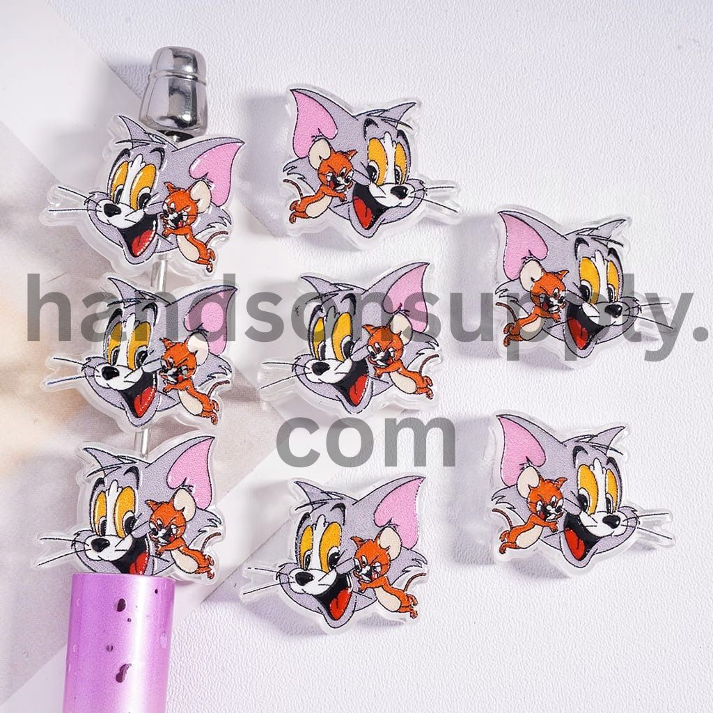 Cat & Mouse Cartoon Print Acrylic Beads Random Mix