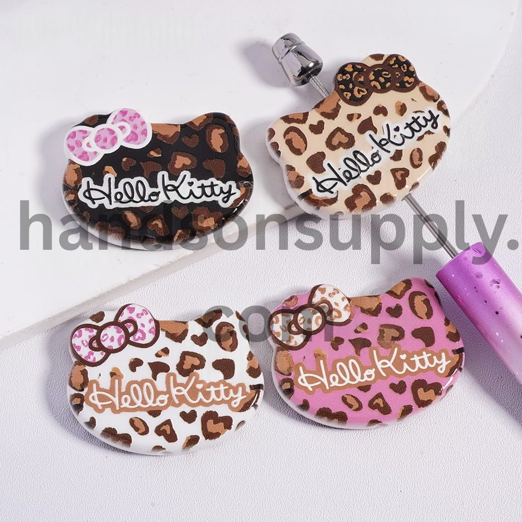 Cute Cat Character with Bowtie & Leopard Patterns Acrylic Beads 30*39MM Random Mix