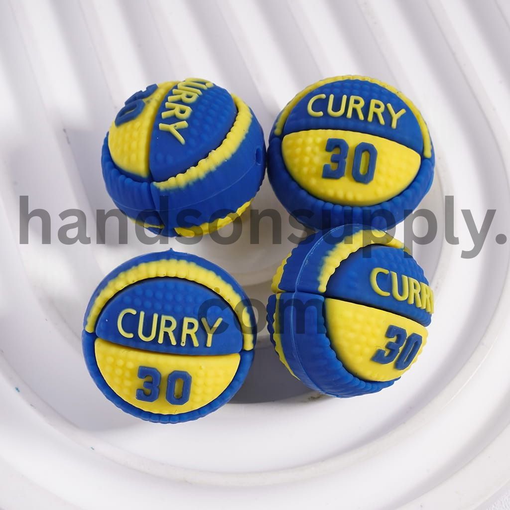 30 Golden State Basketball with Number "30" Round Ball Silicone Focal Beads