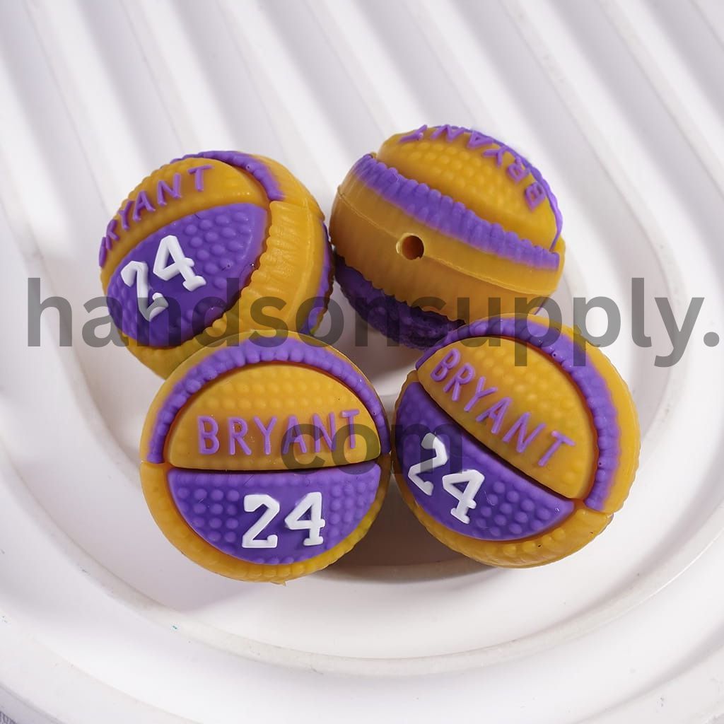 30 Los Angeles Basketball with Number "24" Round Ball Silicone Focal Beads