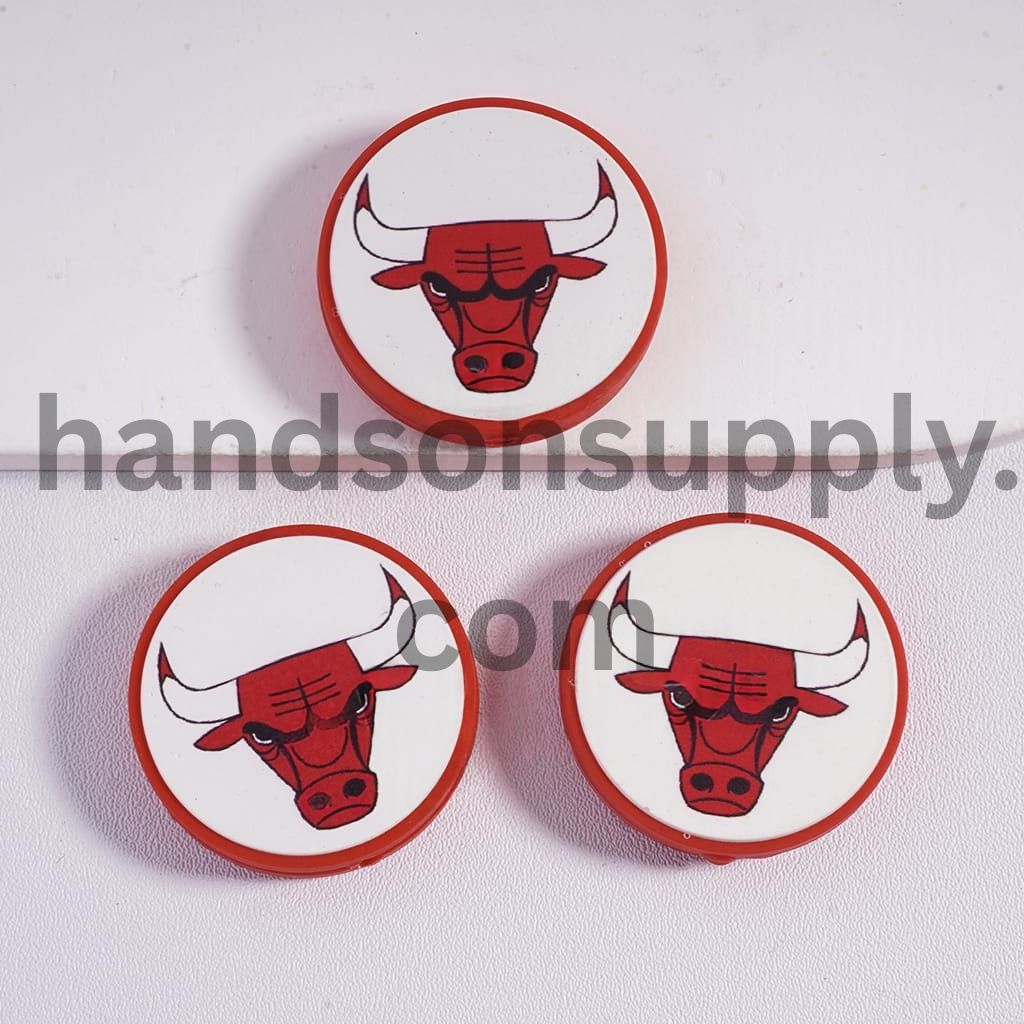 Chicago Basketball Team, Sport Theme Flat Round Shape Silicone Focal Beads