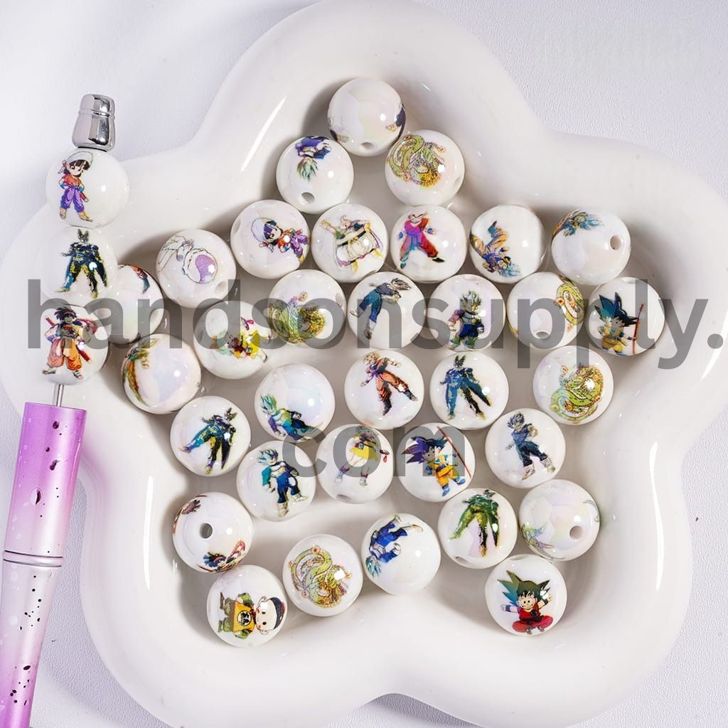 UV‑Coated Kung Fu Animation Acrylic Beads 16mm Random Mix