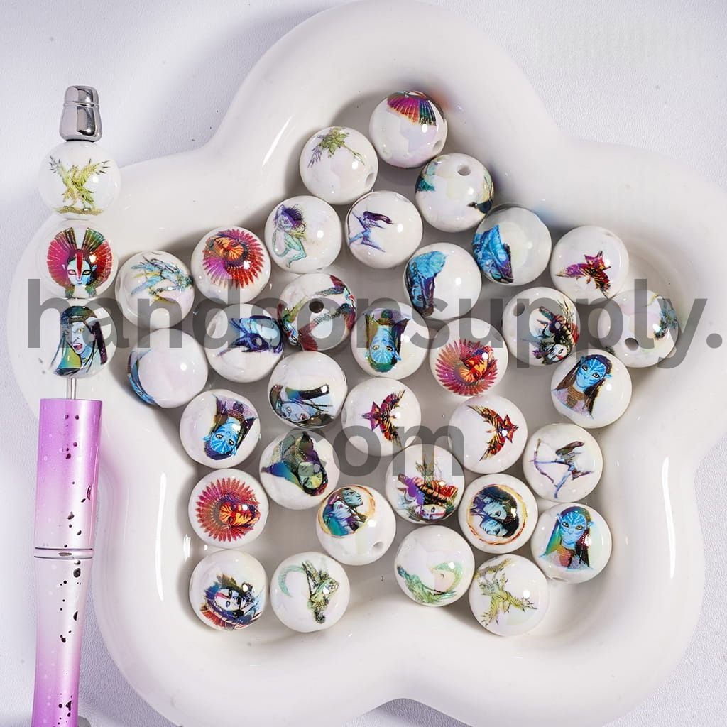 UV‑Coated Blue Man Character Round Acrylic Beads 16mm Random Mix