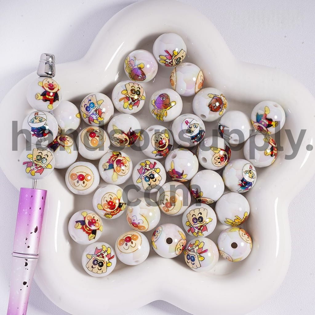 UV‑Coated Bread Superman Round Acrylic Beads 16mm Random Mix