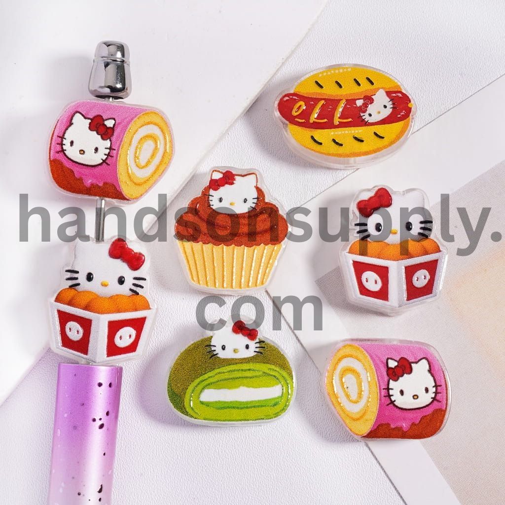 Cute Cat & Food Concavo‑Convex Acrylic Beads Random Mix