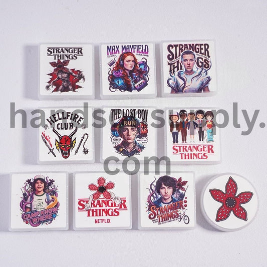 Glitter Horror Flat Round & Square Shape Silicone Focal Beads Random Mix