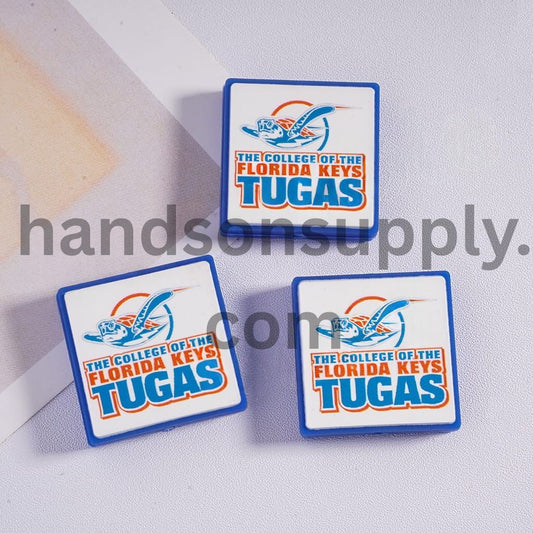 Flat Square Shape Silicone Focal Beads with Text "THE COLLEGE OF THE FLORIDA KEYS TUGAS" and Sea Turtle