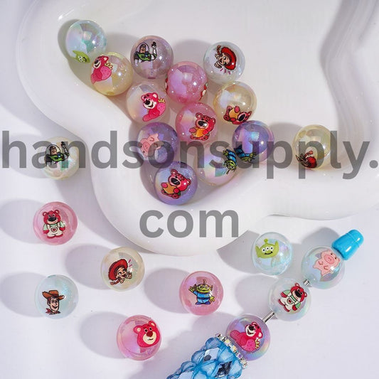 UV Coated Toy Adventure Characters & Glitter Candy Color Acrylic Bracelet Beads 16MM Random Mix