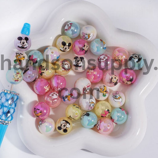 UV Coated Cute Animation Animal Character Candy Color Round Acrylic Beads 16mm