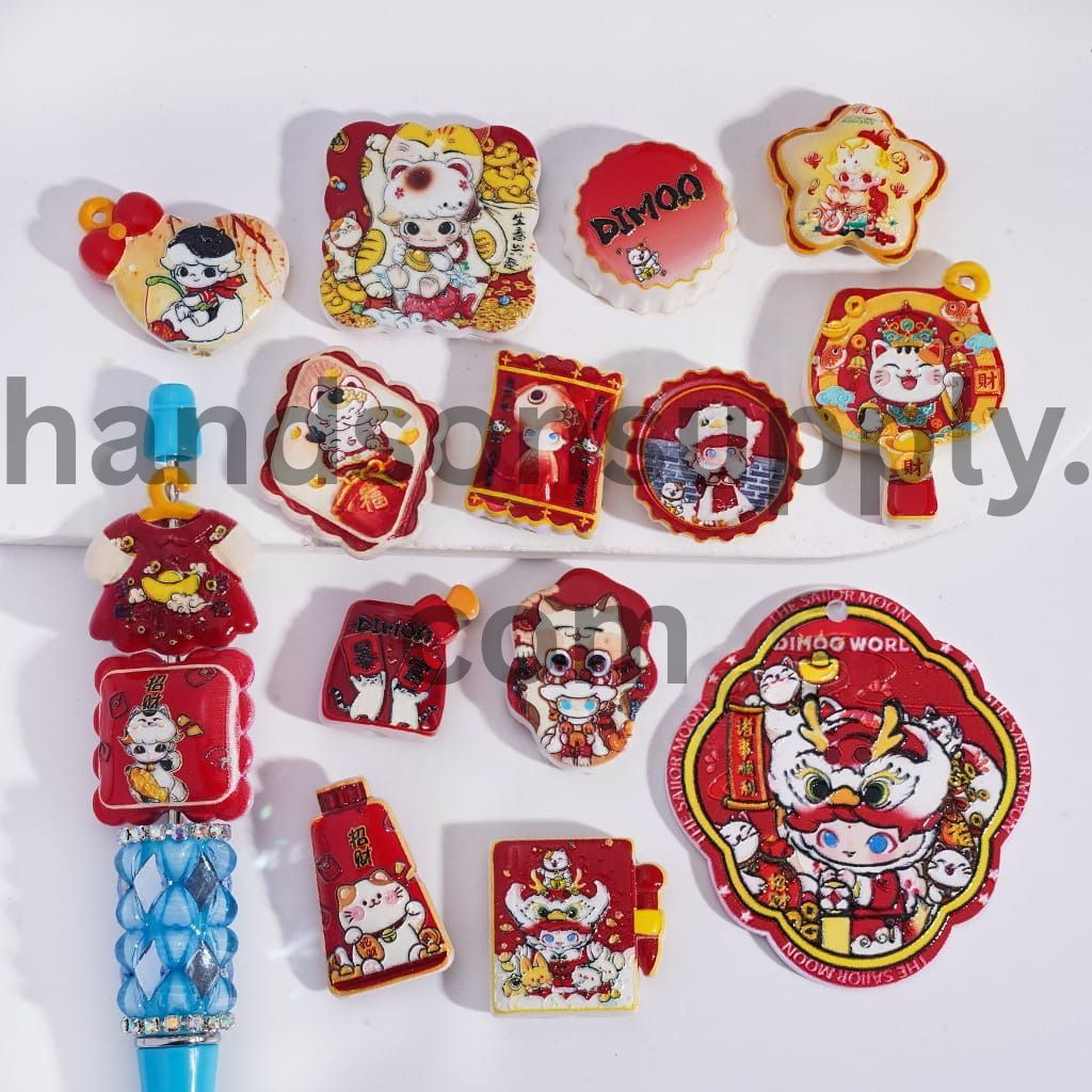 Red Lucky Baby Boy Doll Wealth Charm Acrylic Beads Pendant Random Mix