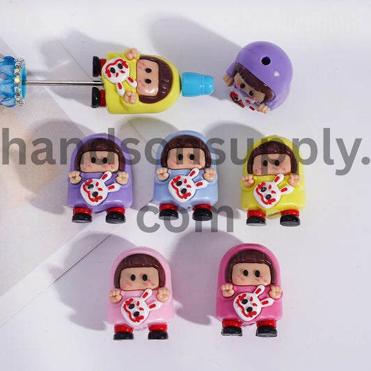 Cute Girl with Freckles Holding Bunny Mask, Soft PVC Rubber Beads Height 28MM