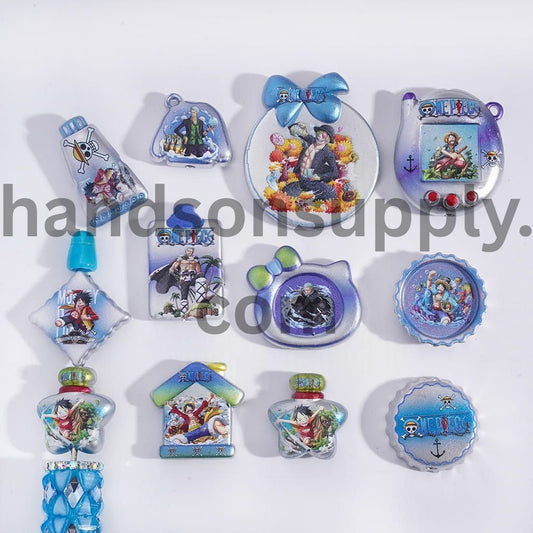 Metallic Silver Color Matte with Japanese Adventure Comics Blue-Purple Color Adventure, Acrylic Beads Random Mix