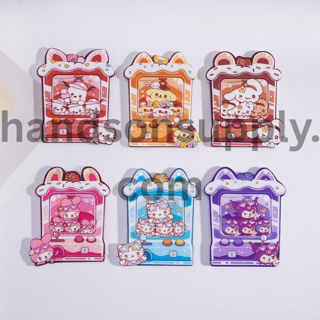 Cute Kawaii Claw Doll Machine Shape Adorable Character Acrylic Pendant & Keychain 35*44MM, Random Mix