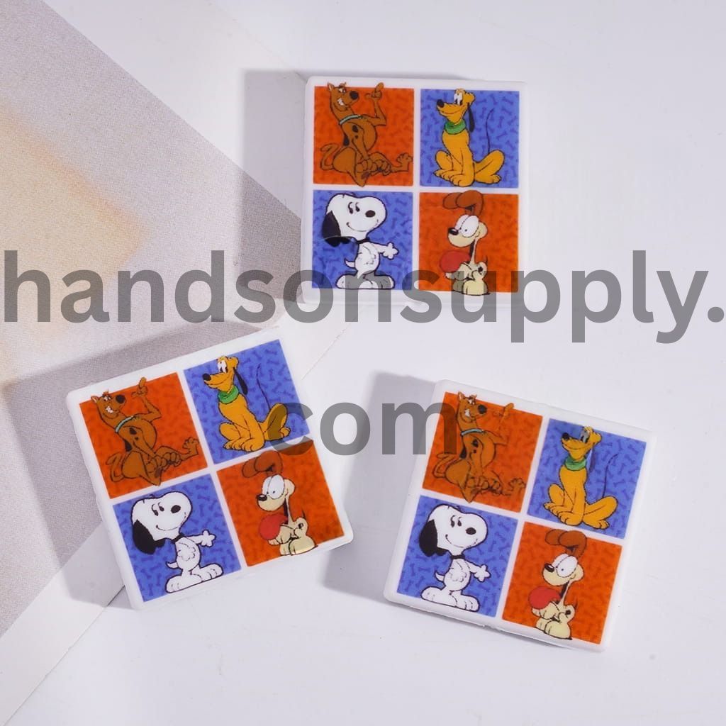 Classic Animated Dog Characters on White Background Flat Square Silicone Focal Beads