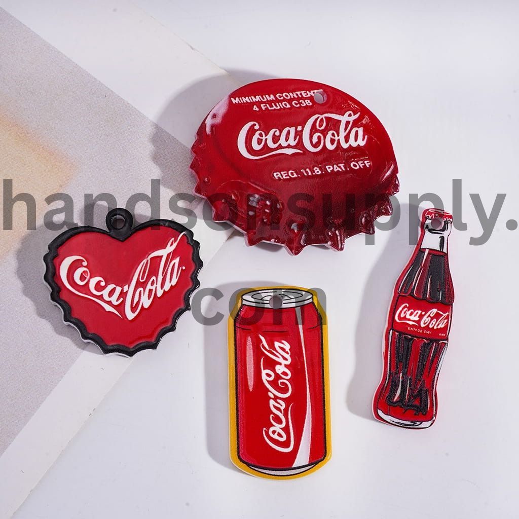 Acrylic Pendant Vintage Soda Carbonated Soft Drink, Classic Bottle & Cap Designs, Random Mix