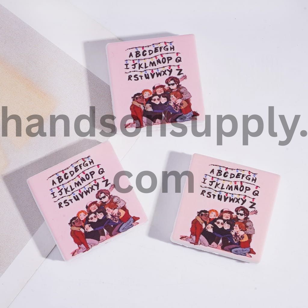 Pink Letter Wall and LED Light, Horror Series Flat Square Shape Silicone Focal Beads