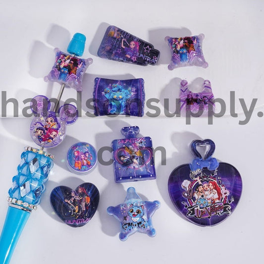 Blue & Purple Glitter Cool Girl Band Prints Various Shapes Acrylic Bead Pendants