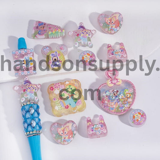 Cute Light Pink Glitter Classic Animal Print Translucent, Acrylic Beads Pendant Random Mix