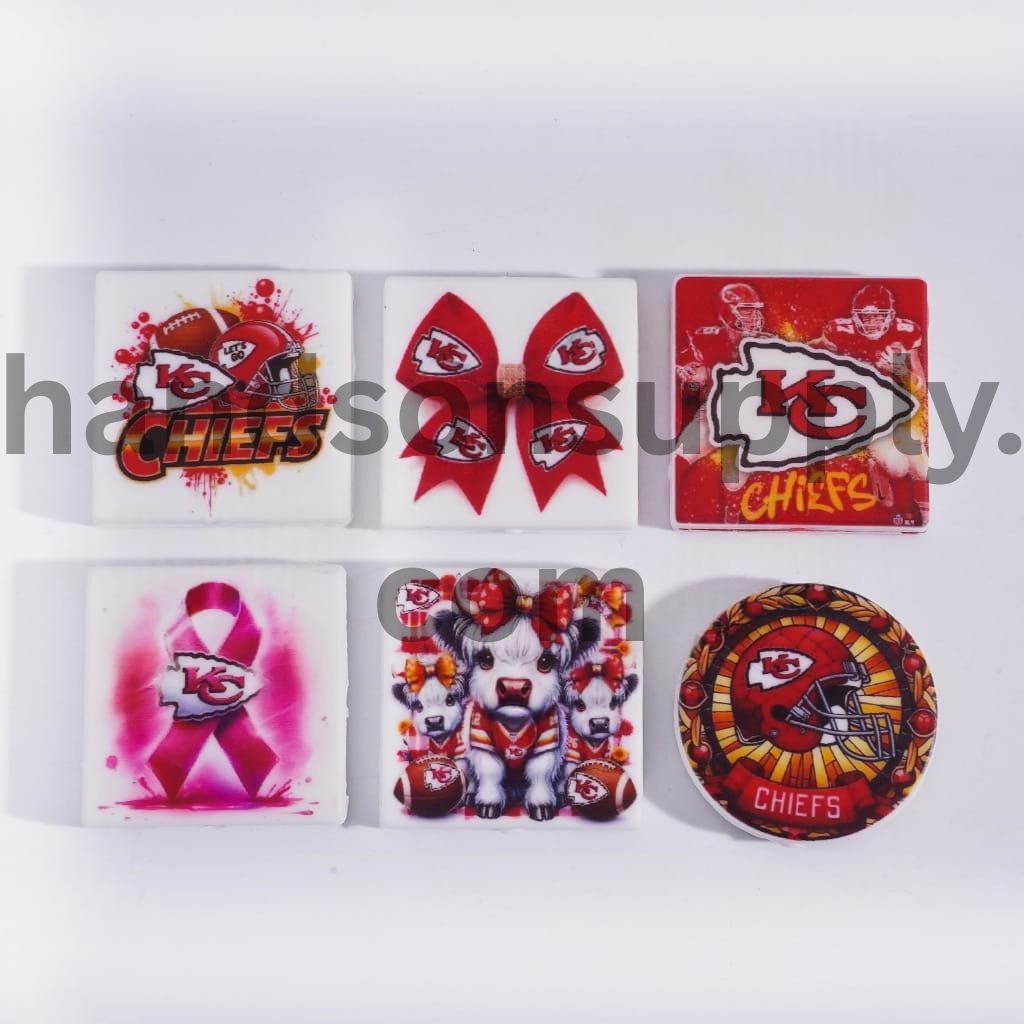 KC Football Theme Print in Various & Shape Designs Silicone Focal Beads Random Mix