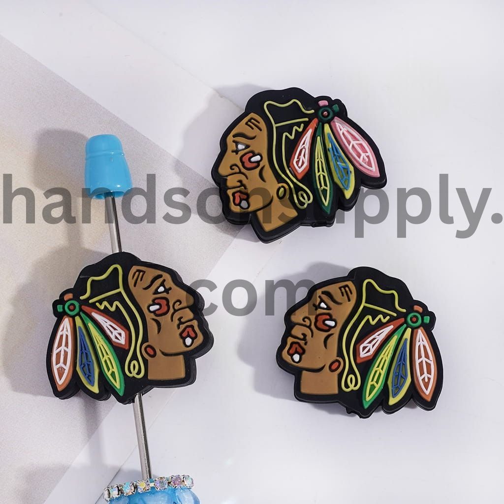 Chicago Ice Hockey Team Indian Head Portrait Silicone Focal Beads