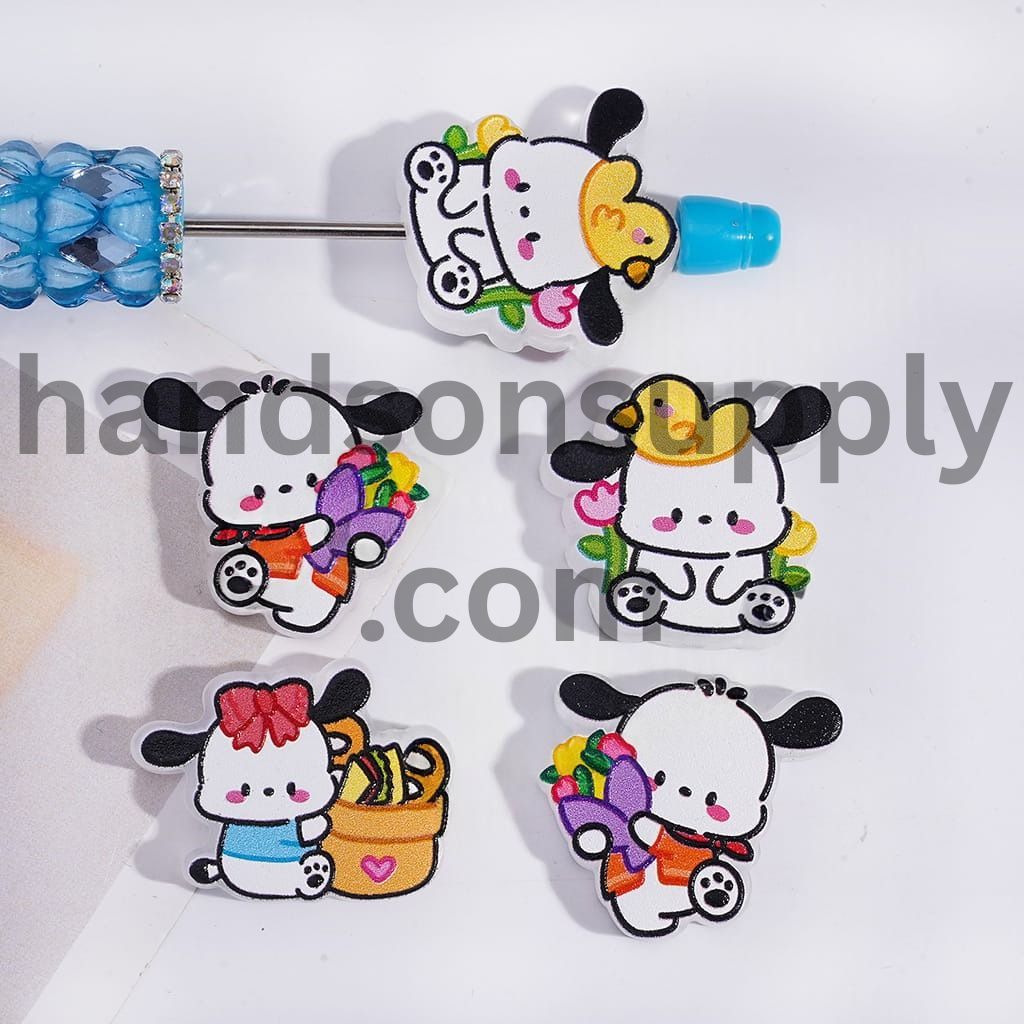 Translucent Cute Black‑Eared Dog Theme Acrylic Beads Random Mix
