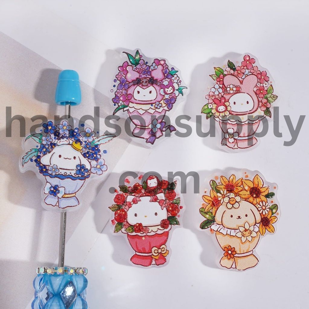 Translucent Flower Bouquet with Adorable Character Acrylic Beads Random Mix