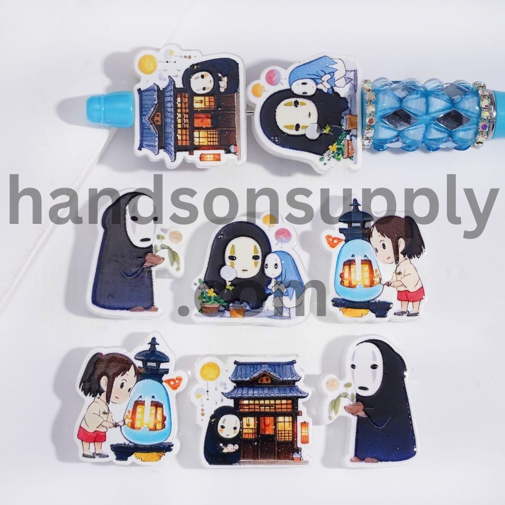 Translucent Hidden Girl & No-Face Ghost Character Acrylic Beads Random Mix