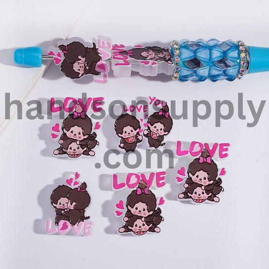 Translucent Cute Baby Monkey Love Print Acrylic Beads Random Mix