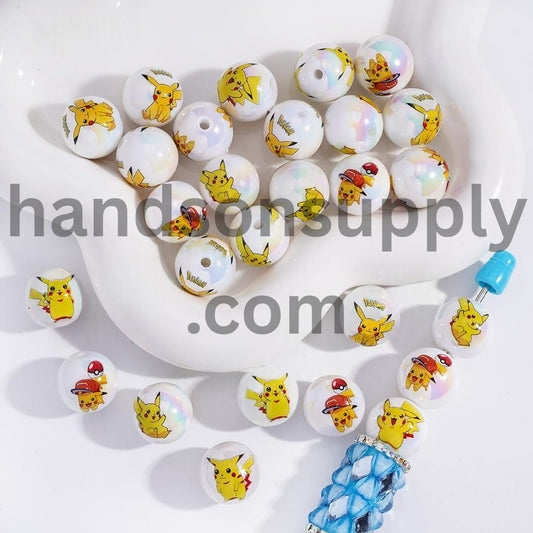 UV Coating Electric Yellow Monster Round Print Acrylic Beads 16MM, Random Mix