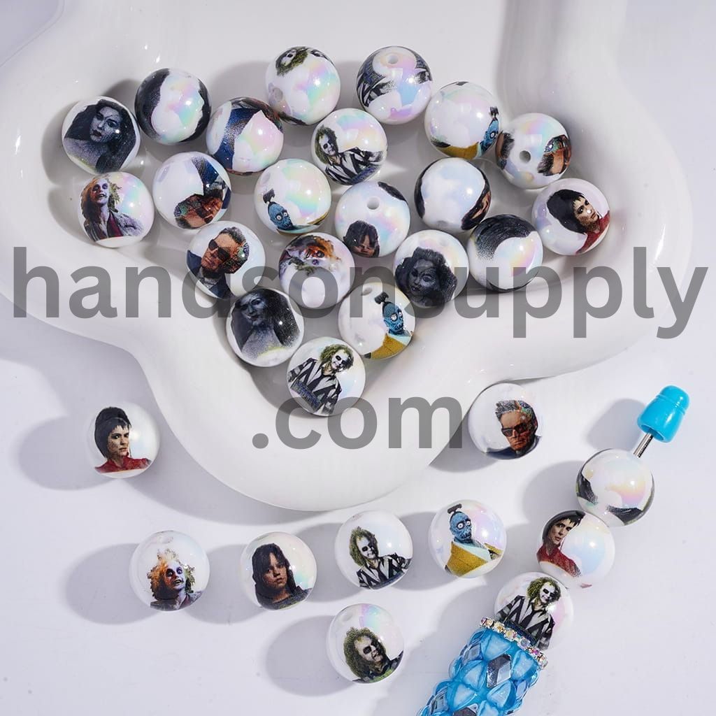 UV Coating Ghost Mage Series Round Print Acrylic Bracelet Beads 16MM Random Mix