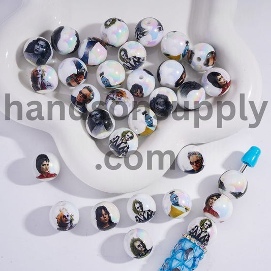 UV Coating Ghost Mage Series Round Print Acrylic Bracelet Beads 16MM Random Mix