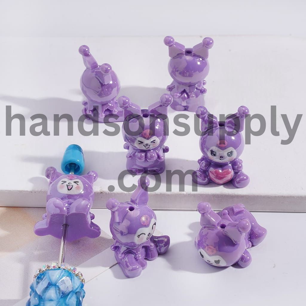 Purple Evil Rebel Girl Character Acrylic Beads Random Mix
