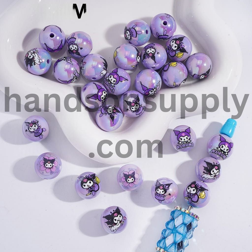 UV Coating Purple Evil Girl Acrylic Bracelet Beads 16MM Random Mix