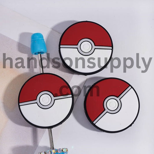 Red & White Monster Elf Ball Flat Round Shape Silicone Focal Beads
